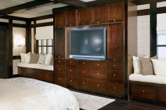 Bedroom wall unit with oak cabinets